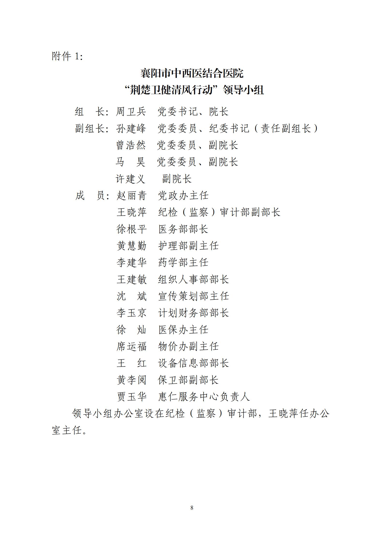 2020.9.15 襄中西(xī)醫(yī)發〔2020〕28号廊坊東大中西醫結合醫院關于印發《開(kāi)展“荊楚衛健清風(fēng)行(xíng)動“方案》的(de)通(tōng)知(zhī)(1)